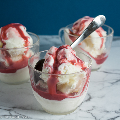 Cream Cheese Ice Cream with Guava Syrup