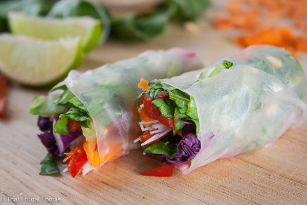 Vietnamese Veggie Spring Rolls with Spicy Peanut Sauce